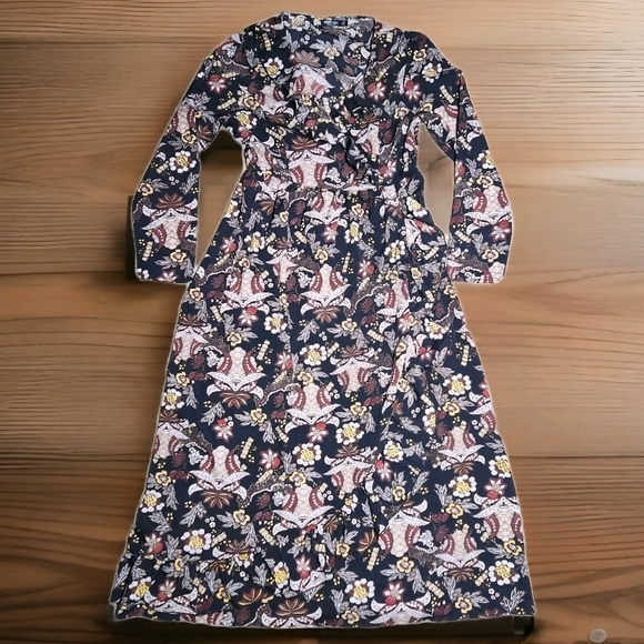 Nasty Gal Collection Faux Wrap Midi Dress Bird Floral Boho US 8 - Picture 2 of 12